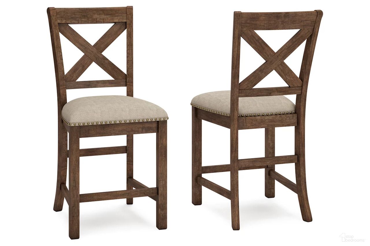The appearance of Moriville Upholstered Counter Stool Set of 2 designed by Signature Design by Ashley in the transitional interior design. This beige piece of furniture was selected by 1StopBedrooms from Moriville Collection to add a touch of cosiness and style into your home. Sku: D631-124. Material: Fabric.