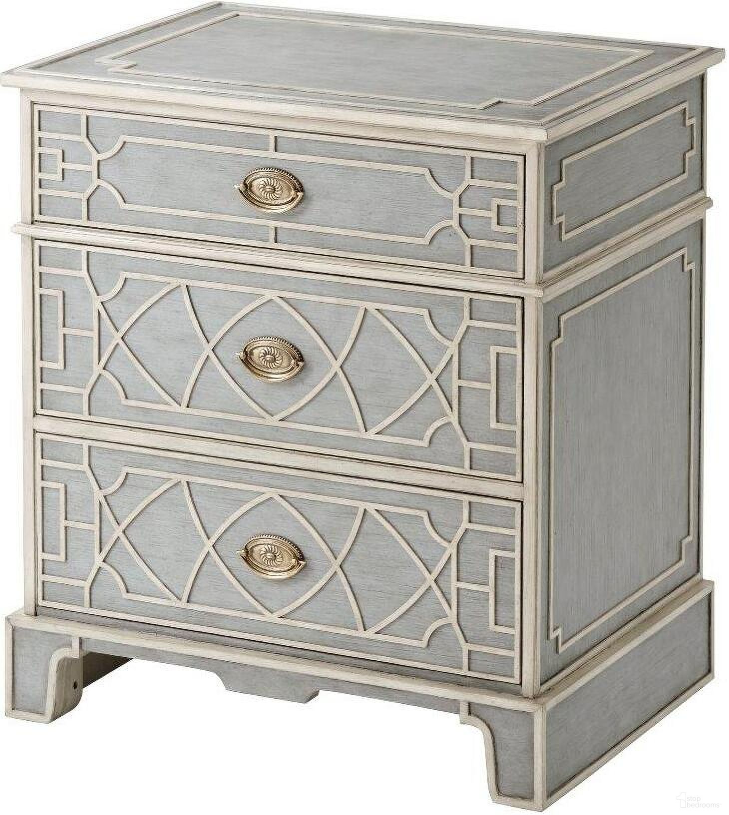 The appearance of Morning Room Nightstand designed by Theodore Alexander in the transitional interior design. This gray piece of furniture  was selected by 1StopBedrooms from Theodore Alexander Collection to add a touch of cosiness and style into your home. Sku: 6002-243. Material: Stone.