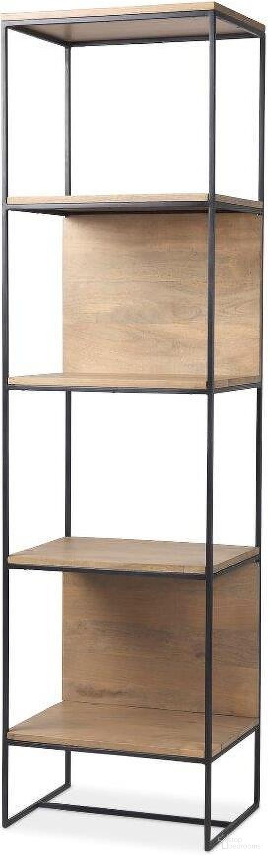 The appearance of Morris Beige Wood With Black Metal Frame 4-Tier Shelving Unit designed by Mercana in the modern / contemporary interior design. This black and brown piece of furniture was selected by 1StopBedrooms from Morris Collection to add a touch of cosiness and style into your home. Sku: 69717. Material: Wood.
