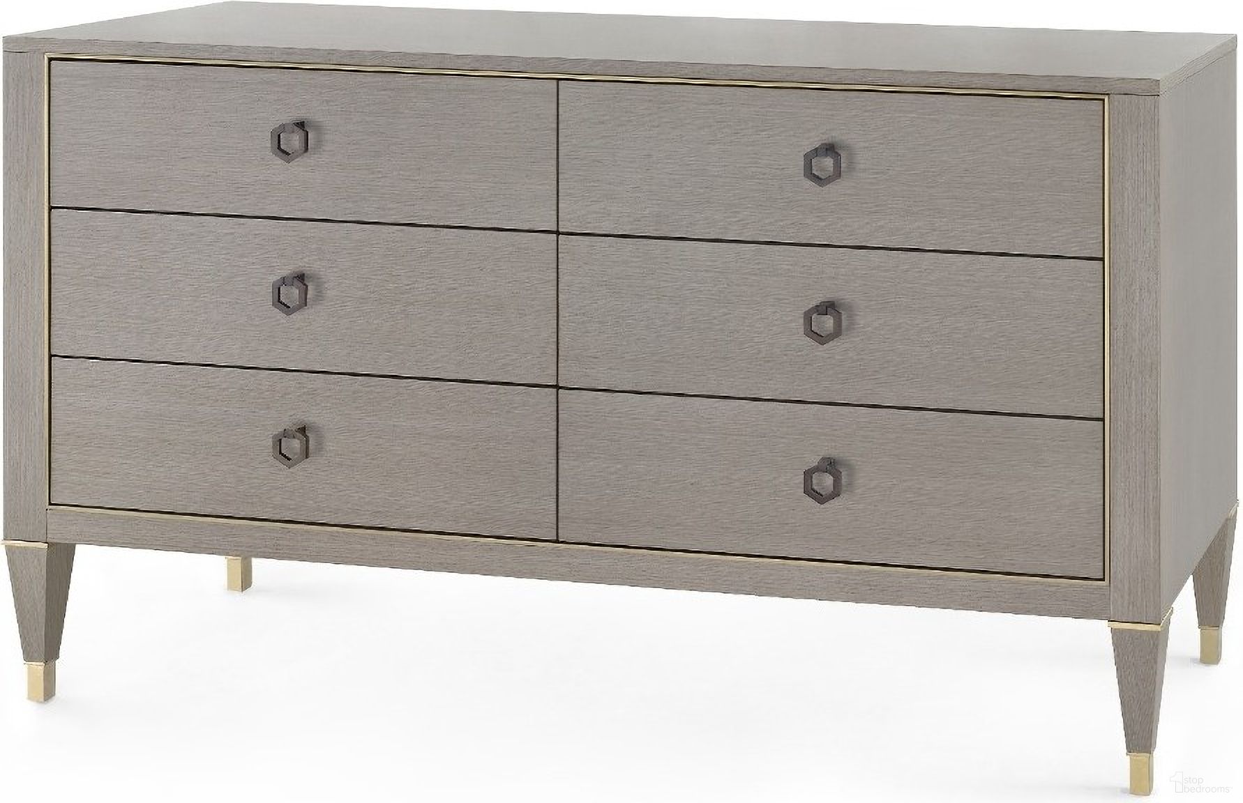 The appearance of Morris Extra Large 6-Drawer In Taupe Gray and Champagne designed by Villa & House in the transitional interior design. This gray and champagne piece of furniture  was selected by 1StopBedrooms from Morris Collection to add a touch of cosiness and style into your home. Sku: MRS-250-26-804. Material: Wood.