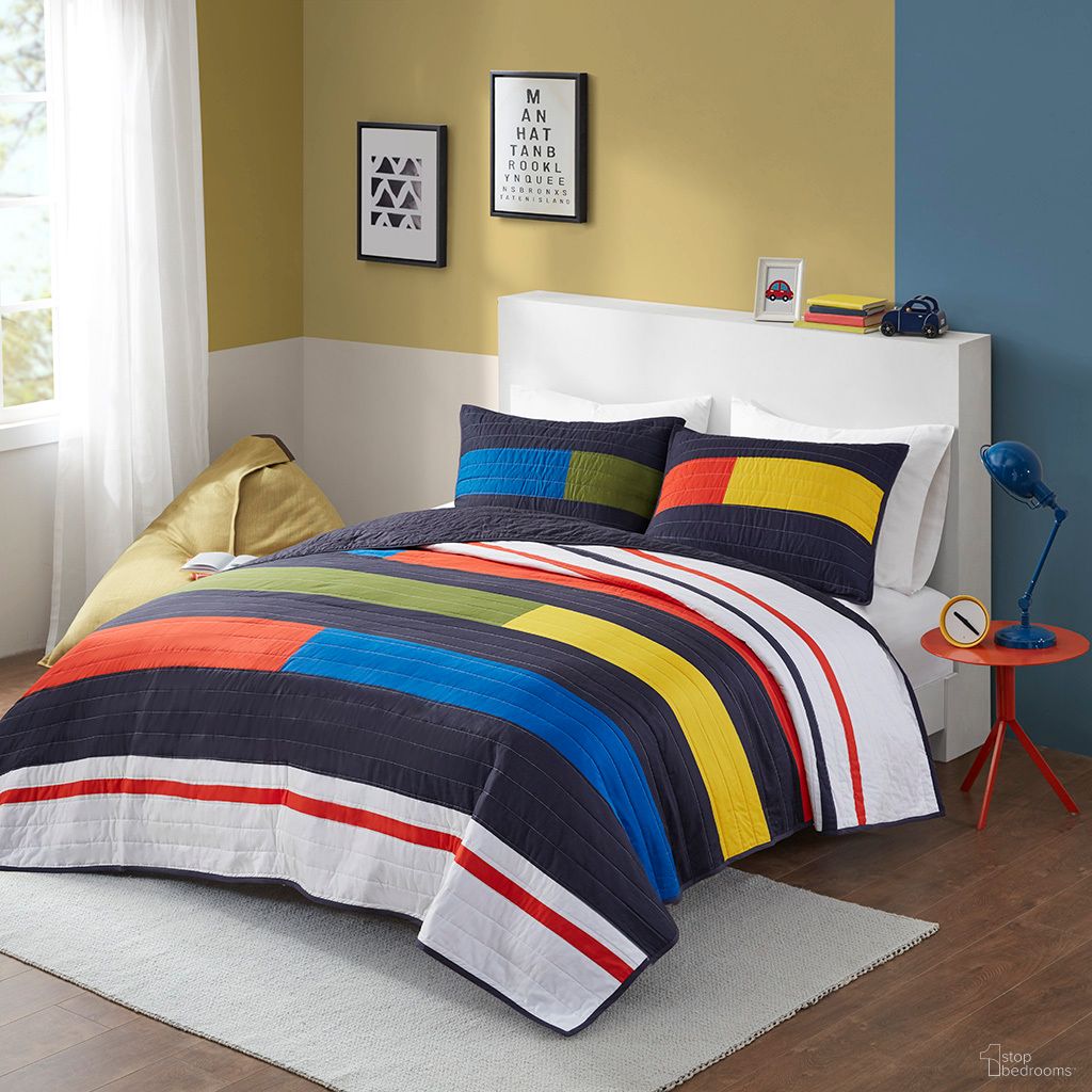 The appearance of Morris Stripe Printed 3 Piece Full/Queen Quilt Set In Multi designed by Olliix in the transitional interior design. This multi piece of furniture was selected by 1StopBedrooms from Morris Collection to add a touch of cosiness and style into your home. Sku: UHK13-0223. Bed Size: Full. Material: Cotton.