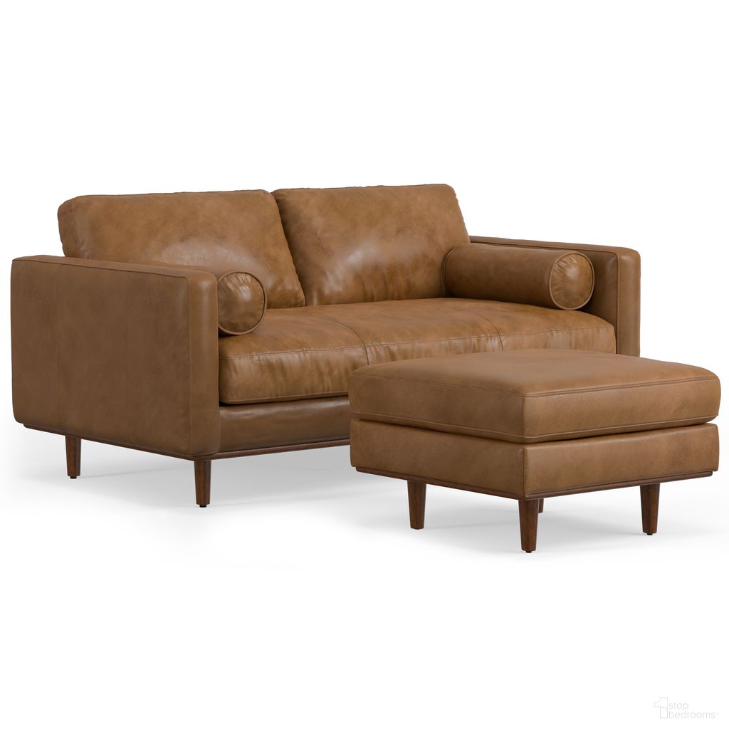 The appearance of Morrison Genuine Leather 72-inch Sofa and Ottoman Set In Caramel Brown designed by Simpli Home in the transitional interior design. This caramel brown piece of furniture was selected by 1StopBedrooms from Morrison Collection to add a touch of cosiness and style into your home. Sku: AXCSWOMOR72-CAR. Material: Pine.