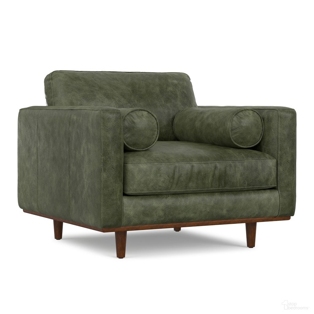 Morrison Genuine Leather Arm Chair In Moss Green