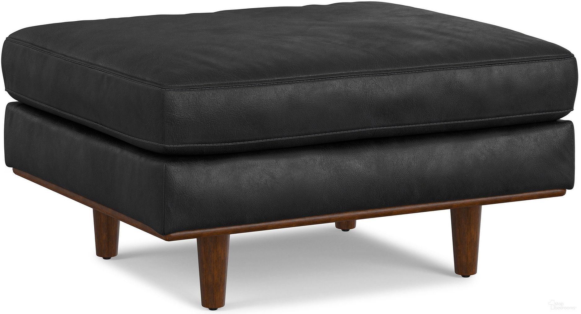The appearance of Morrison Genuine Leather Ottoman In Lead Black designed by Simpli Home in the transitional interior design. This lead black piece of furniture  was selected by 1StopBedrooms from Morrison Collection to add a touch of cosiness and style into your home. Sku: AXCOTMOR-LBL. Material: Genuine Leather.