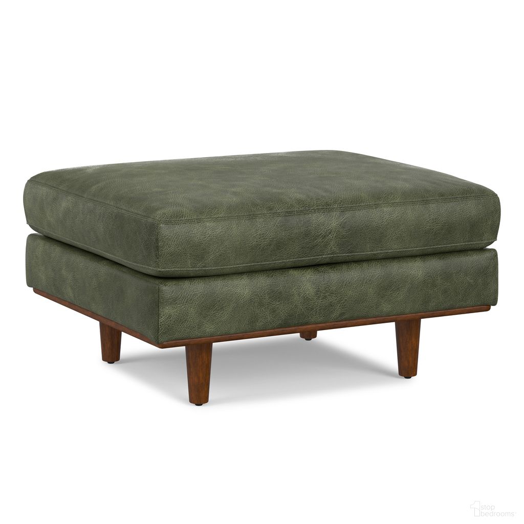 The appearance of Morrison Genuine Leather Ottoman In Moss Green designed by Simpli Home in the transitional interior design. This moss green piece of furniture was selected by 1StopBedrooms from Morrison Collection to add a touch of cosiness and style into your home. Sku: AXCOTMOR-MGN. Material: Genuine Leather.