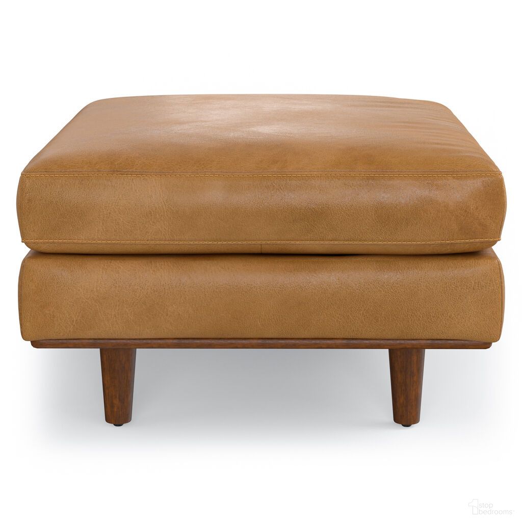 The appearance of Morrison Genuine Leather Ottoman In Sienna designed by Simpli Home in the transitional interior design. This sienna piece of furniture was selected by 1StopBedrooms from Morrison Collection to add a touch of cosiness and style into your home. Sku: AXCOTMOR-SIE. Material: Pine.