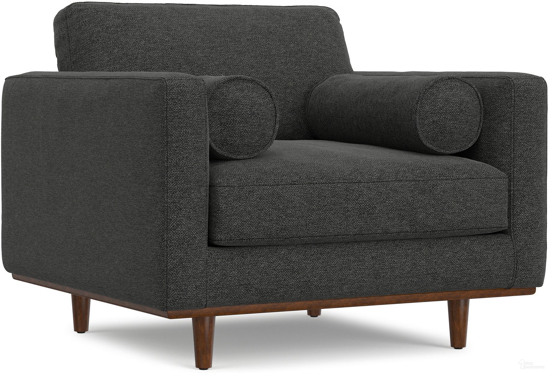 The appearance of Morrison Performance Fabric Arm Chair In Charcoal Grey designed by Simpli Home in the transitional interior design. This charcoal grey piece of furniture was selected by 1StopBedrooms from Morrison Collection to add a touch of cosiness and style into your home. Sku: AXCACHMOR-CG. Material: Recycled Polyester.