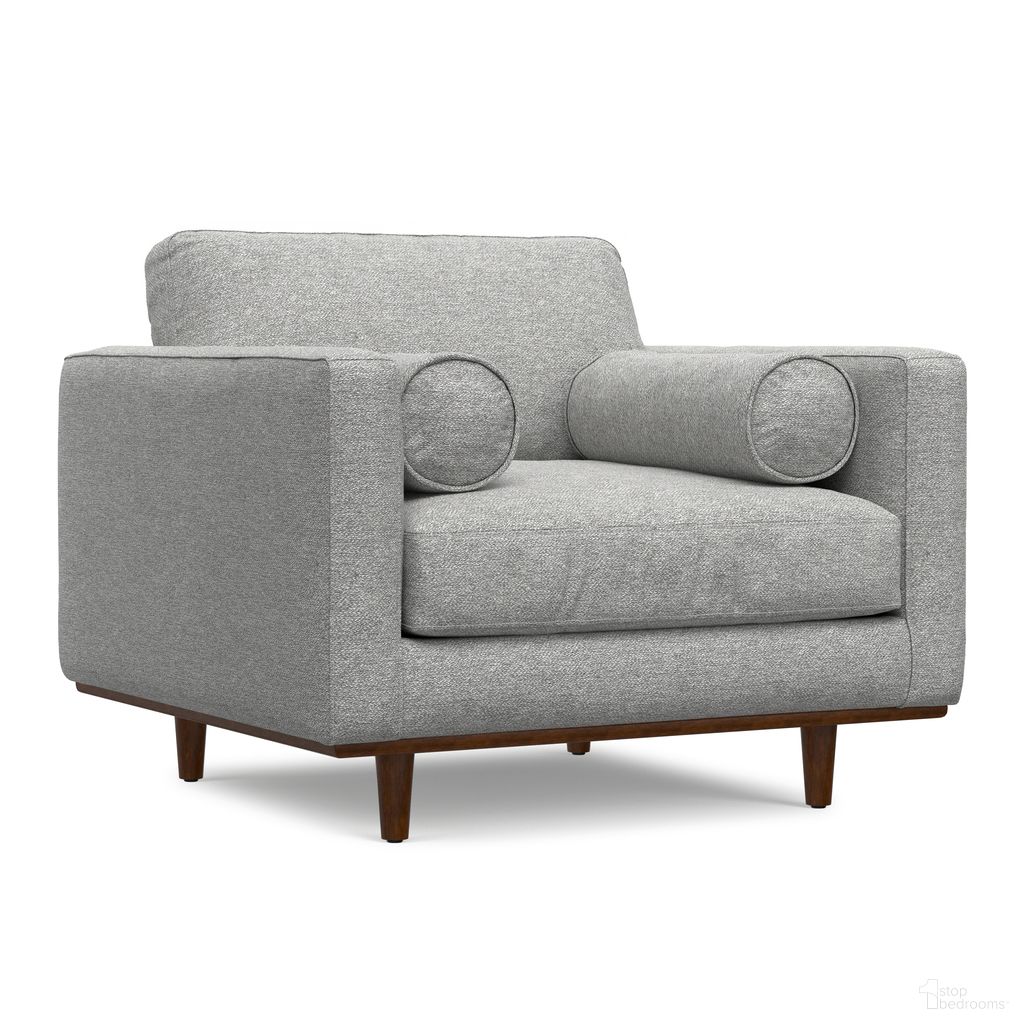 The appearance of Morrison Performance Fabric Arm Chair In Mist Grey designed by Simpli Home in the transitional interior design. This mist grey piece of furniture was selected by 1StopBedrooms from Morrison Collection to add a touch of cosiness and style into your home. Sku: AXCACHMOR-MG. Material: Recycled Polyester.