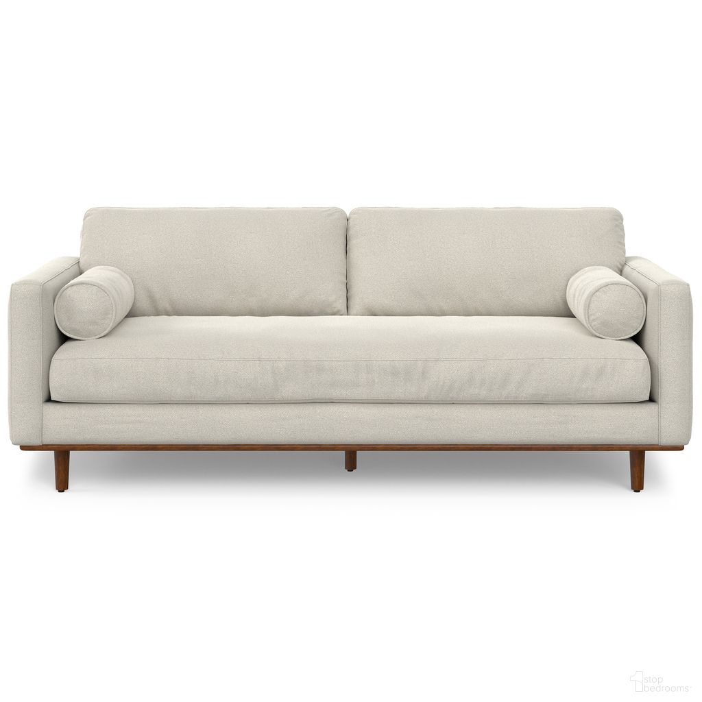 The appearance of Morrison Woven-Blend Fabric 89 Inch Sofa In Cream White designed by Simpli Home in the transitional interior design. This cream white piece of furniture  was selected by 1StopBedrooms from Morrison Collection to add a touch of cosiness and style into your home. Sku: AXCSOFMOR86-CRW. Material: Rubberwood.