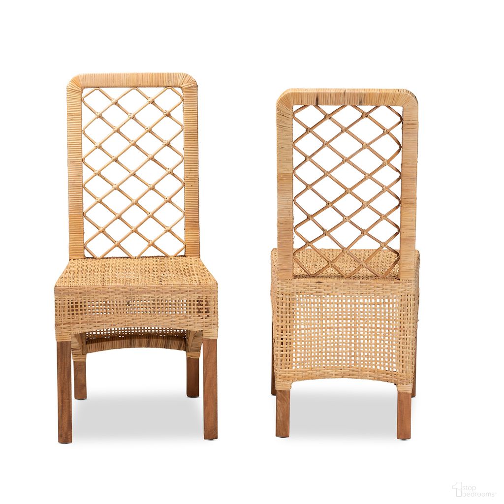 The appearance of Moscow Rattan and Mahogany Wood 2-Piece Dining Chair Set In Walnut Brown and Natural designed by Baxton Studio in the bohemian interior design. This walnut and natural piece of furniture was selected by 1StopBedrooms from Moscow Collection to add a touch of cosiness and style into your home. Sku: Moscow-Teak-DC. Material: Mahogany. Chair Type: Side Chair.
