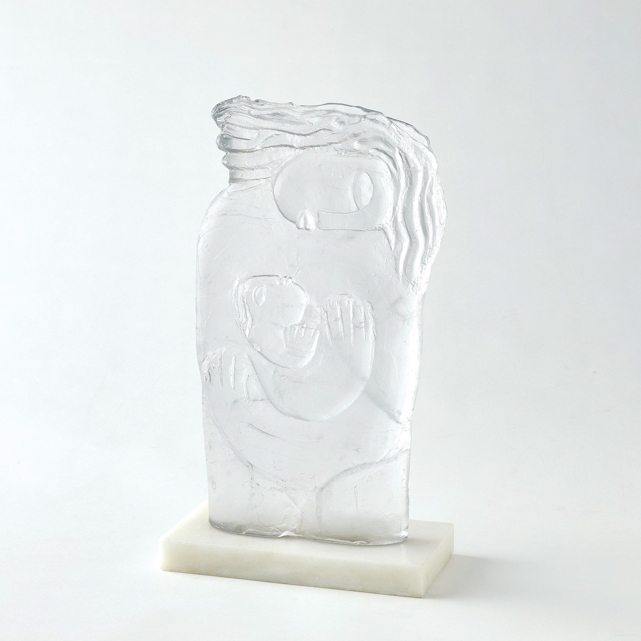 Mother And Child Case Glass Sculpture On A Stone Base In Clear