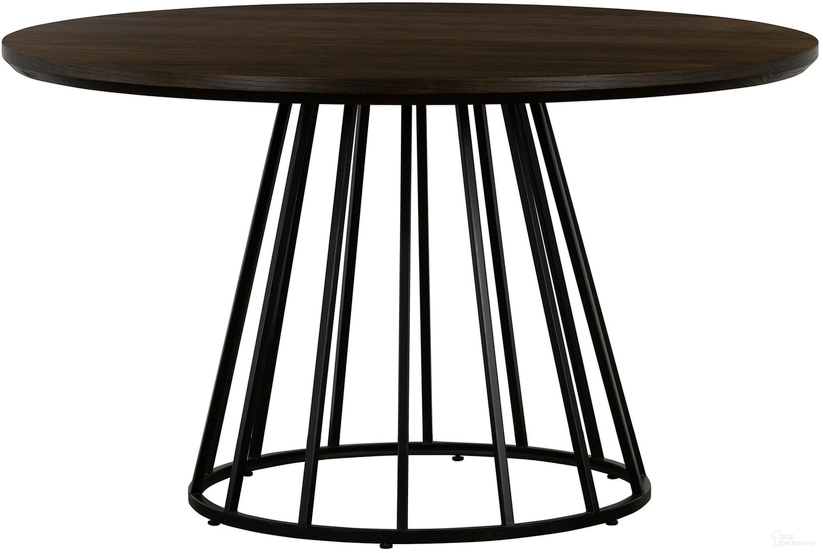 The appearance of Motion Oak and Metal Round Dining Table designed by Armen Living in the transitional interior design. This dark gray piece of furniture  was selected by 1StopBedrooms from Motion Collection to add a touch of cosiness and style into your home. Sku: LCMTDIOATOP;LCMTDIBLBA. Table Base Style: Pedestal. Table Top Shape: Round. Material: Wood. Size: 51".