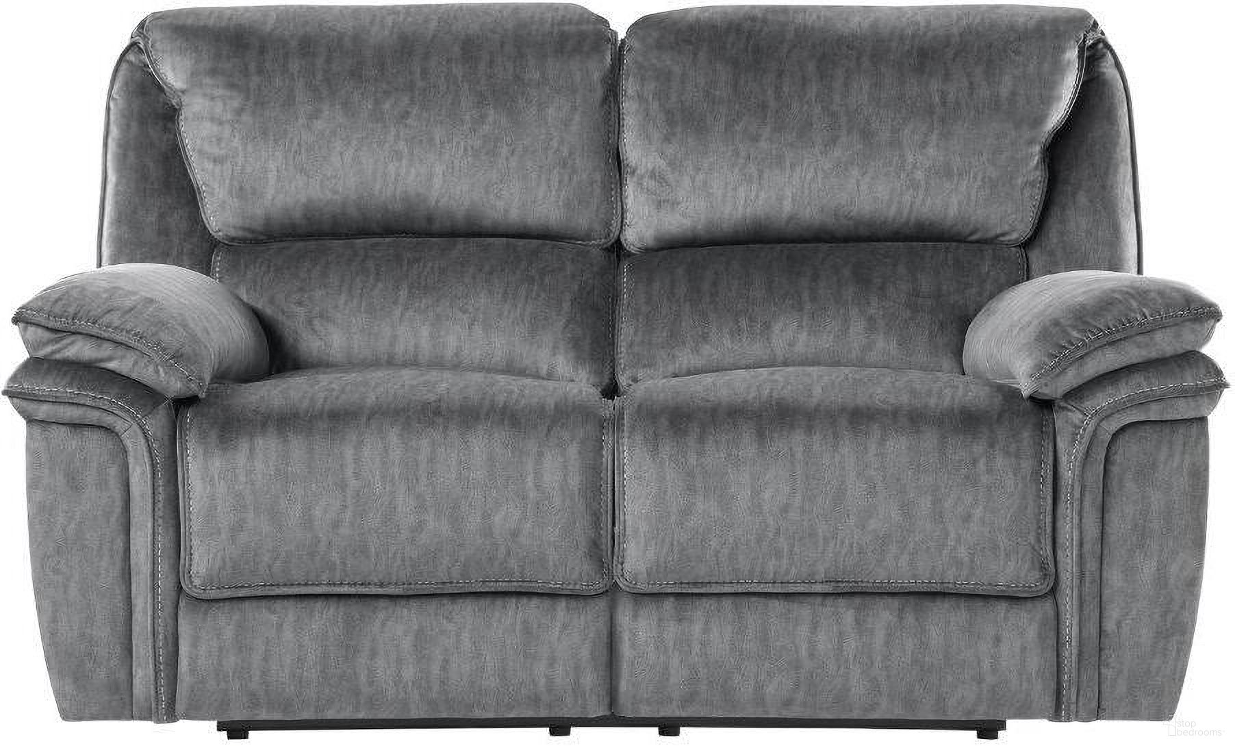 The appearance of Muirfield Gray Double Reclining Console Loveseat designed by Homelegance in the modern / contemporary interior design. This gray piece of furniture was selected by 1StopBedrooms from Muirfield Collection to add a touch of cosiness and style into your home. Sku: 9913-2WC. Material: Microfiber.