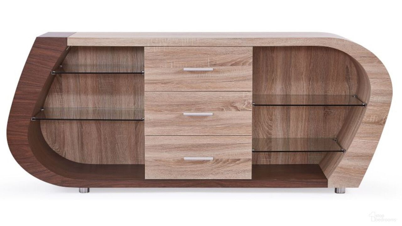 The appearance of Multi Tone Buffet with 3 Drawers In Oak and Walnut designed by Homeroots in the transitional interior design. This oak/walnut piece of furniture was selected by 1StopBedrooms from to add a touch of cosiness and style into your home. Sku: 383918. Material: Wood.