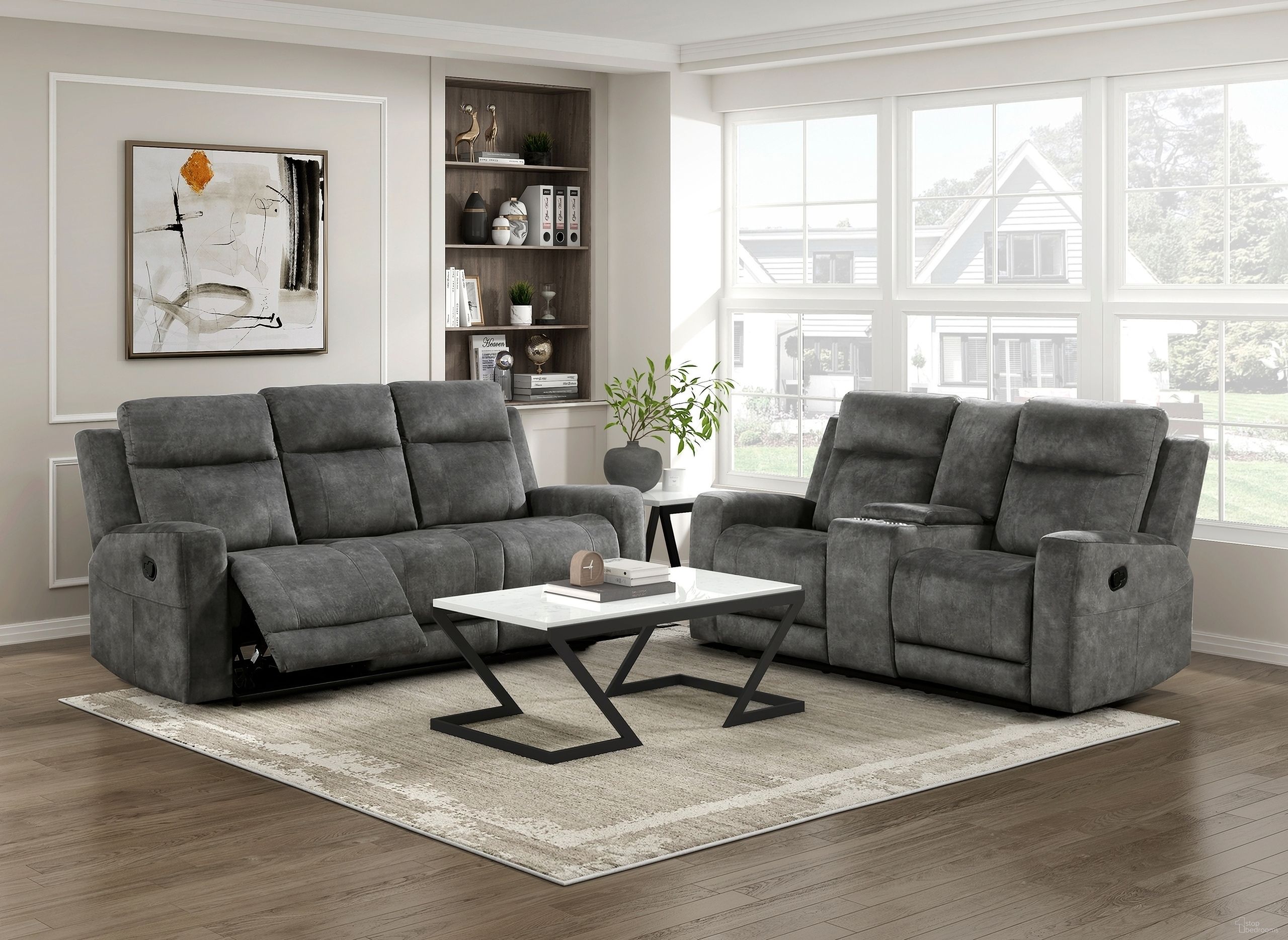 The appearance of Muncie Double Reclining Living Room Set In Brown and Gray designed by Homelegance in the modern / contemporary interior design. This brown and gray piece of furniture was selected by 1StopBedrooms from Muncie Collection to add a touch of cosiness and style into your home. Sku: 9635DG-3;9635DG-2. Material: Microfiber.