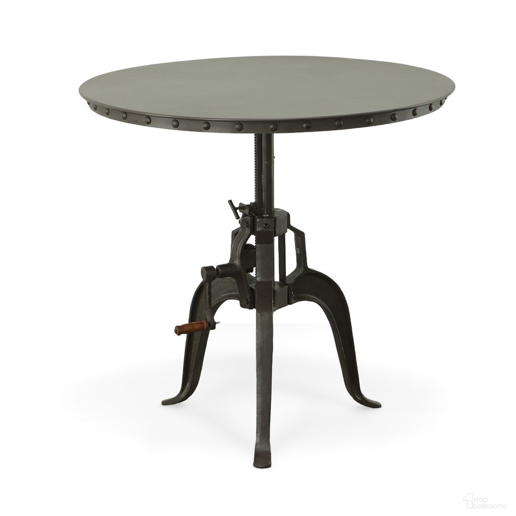 The appearance of Mundra Adjustable Crank Table In Industrial designed by Carolina Living in the industrial interior design. This industrial piece of furniture  was selected by 1StopBedrooms from Mundra Collection to add a touch of cosiness and style into your home. Sku: CT3636RT-IND. Table Base Style: Pedestal. Table Top Shape: Round. Material: Metal. Size: 36".