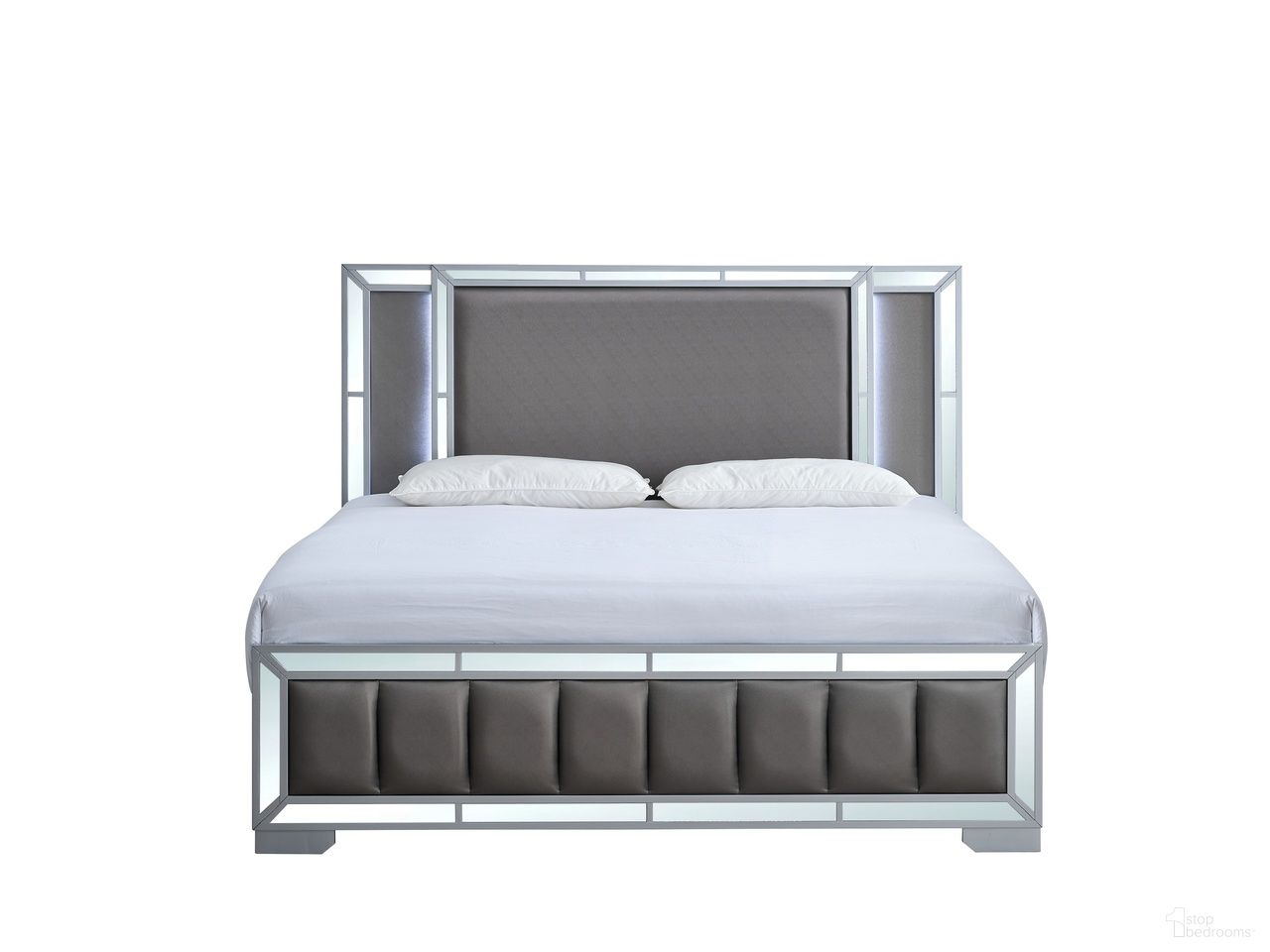 The appearance of Murry LED Upholstered Panel King Bed in Silver designed by Glory in the modern / contemporary interior design. This silver piece of furniture was selected by 1StopBedrooms from Murry Collection to add a touch of cosiness and style into your home. Sku: G004800A-KB Box 1;G004800A-KB Box 2. Bed Type: Panel Bed. Material: Upholstered. Bed Size: King.