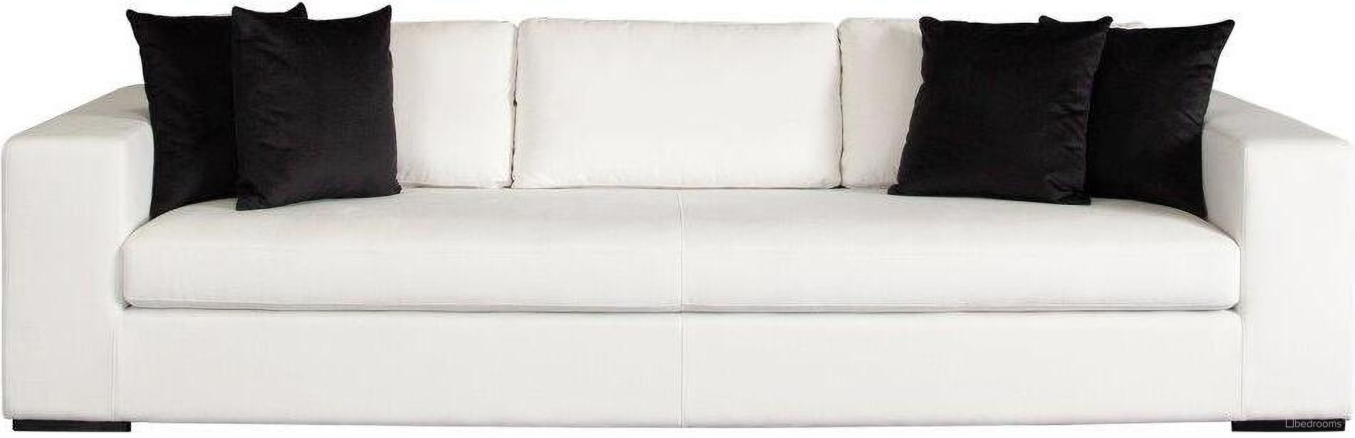 The appearance of Muse Sofa In Mist White Performance Fabric With Black Accent Pillows designed by Diamond Sofa in the modern / contemporary interior design. This white piece of furniture was selected by 1StopBedrooms from Muse Collection to add a touch of cosiness and style into your home. Sku: MUSESOWH. Material: Fabric.