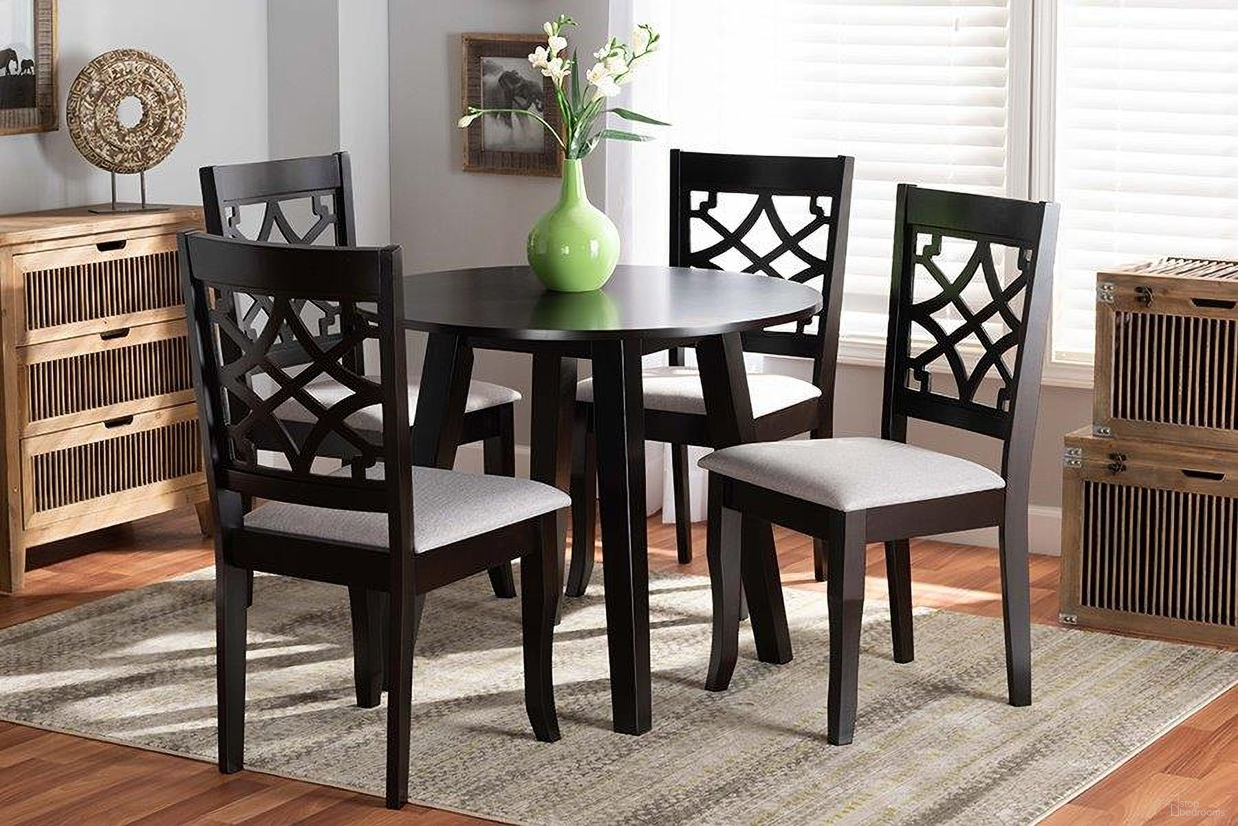 Mya Modern and Contemporary Grey Fabric Upholstered and Dark Brown Finished Wood 5-Piece Dining Set