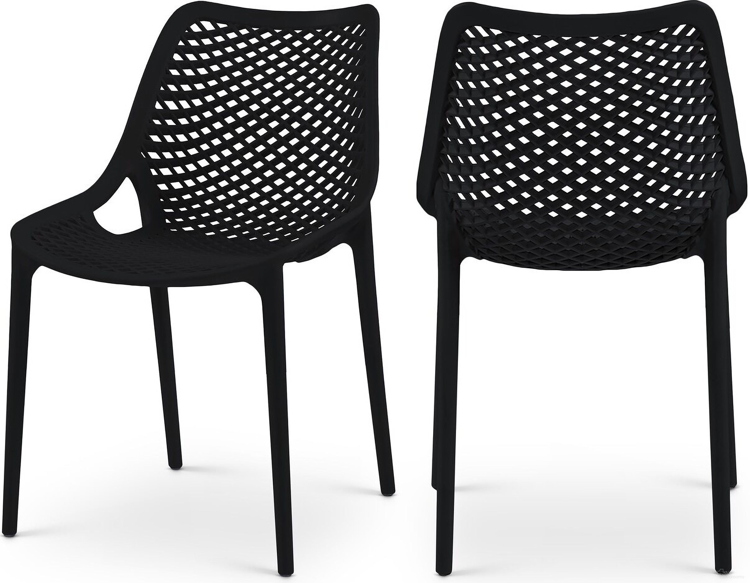 The appearance of Mykonos Outdoor Patio Dining Side Chair Set of 4 In Black designed by Meridian in the modern / contemporary interior design. This black piece of furniture was selected by 1StopBedrooms from Mykonos Collection to add a touch of cosiness and style into your home. Sku: 328Black. Material: Polypropylene.