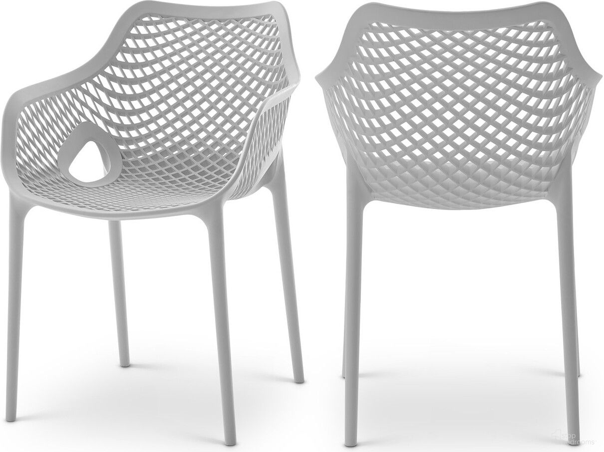 The appearance of Mykonos Outdoor Patio Dining Arm Chair Set of 4 In Grey designed by Meridian in the modern / contemporary interior design. This grey piece of furniture was selected by 1StopBedrooms from Mykonos Collection to add a touch of cosiness and style into your home. Sku: 329Grey. Material: Polypropylene.