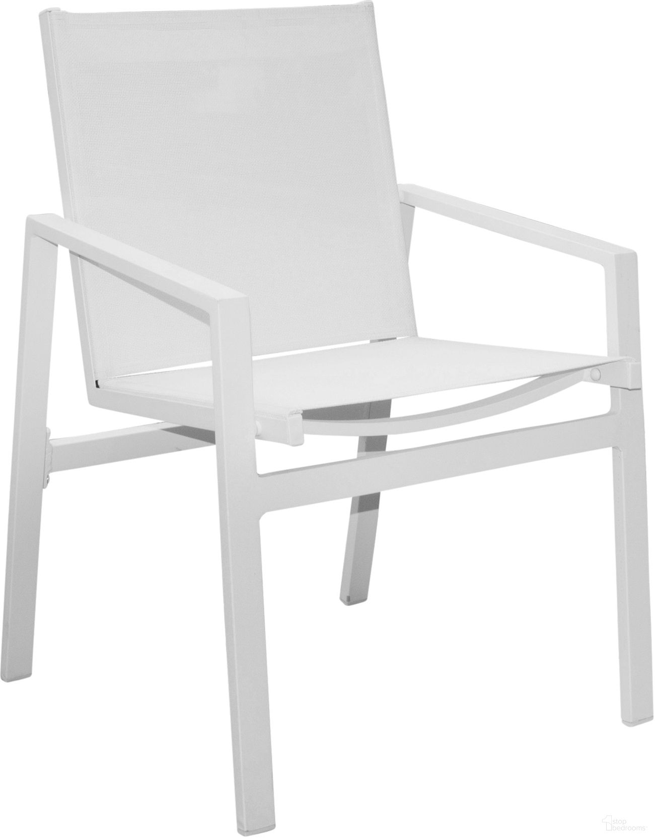 The appearance of Mykonos Stackable Armchair In White designed by Pelican Reef in the modern / contemporary interior design. This white piece of furniture  was selected by 1StopBedrooms from Mykonos Collection to add a touch of cosiness and style into your home. Sku: PJO-2401-WHT-AC. Material: Aluminum.