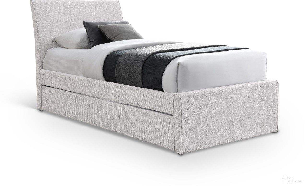 Myles Chenille Fabric Twin Trundle Bed In Cream