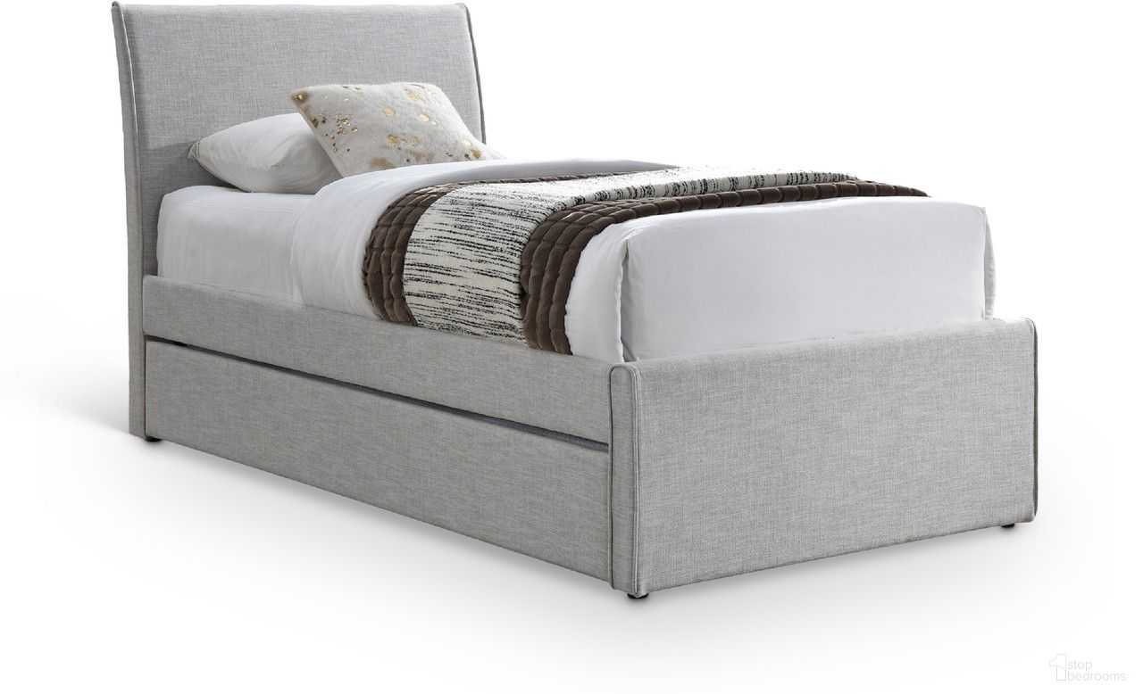 Myles Textured Fabric Twin Trundle Bed In Grey Linen