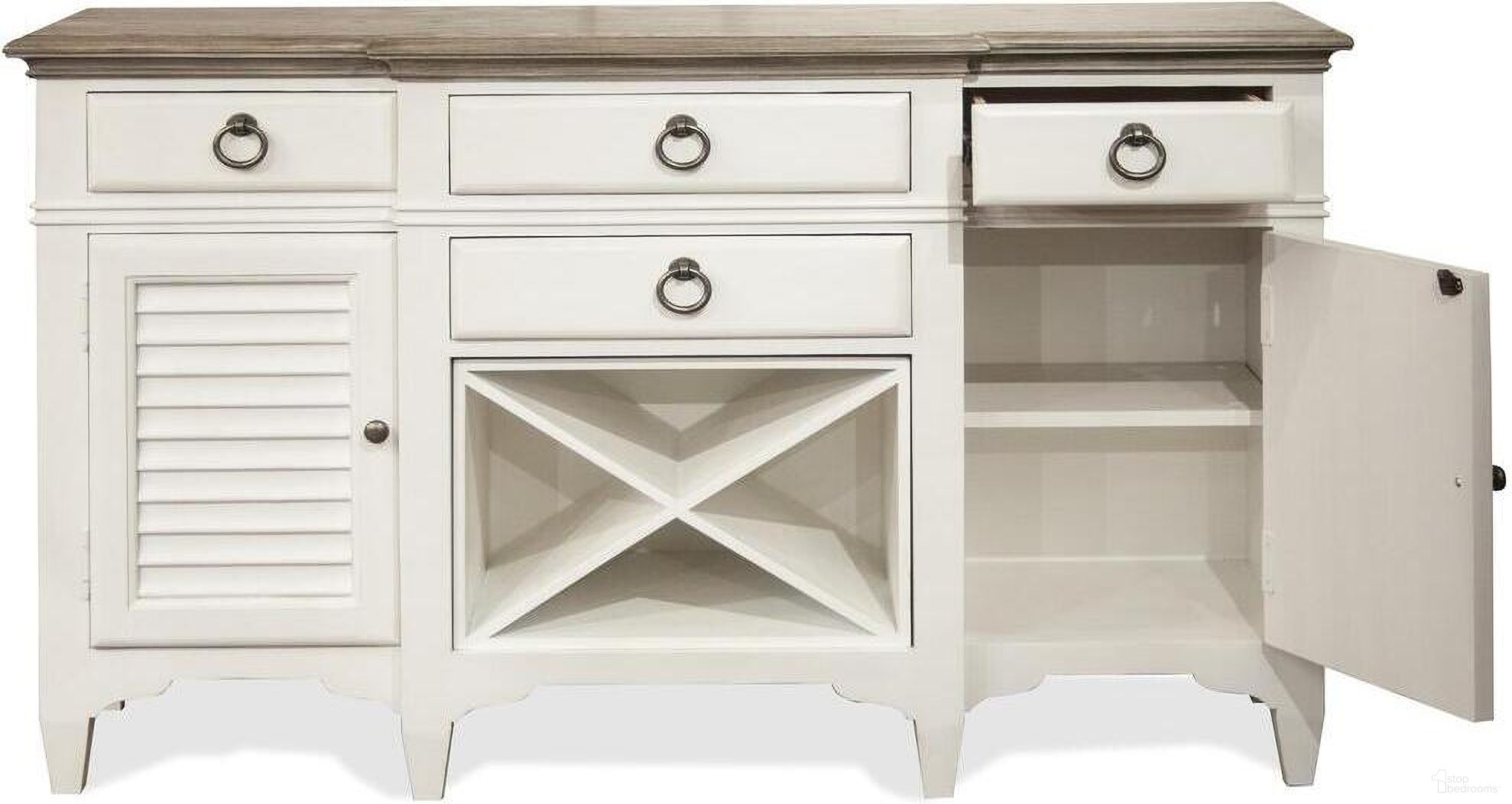 The appearance of Myra Server In White and Natural designed by Riverside Furniture in the country / farmhouse interior design. This white and natural piece of furniture was selected by 1StopBedrooms from Myra Collection to add a touch of cosiness and style into your home. Sku: 59556.