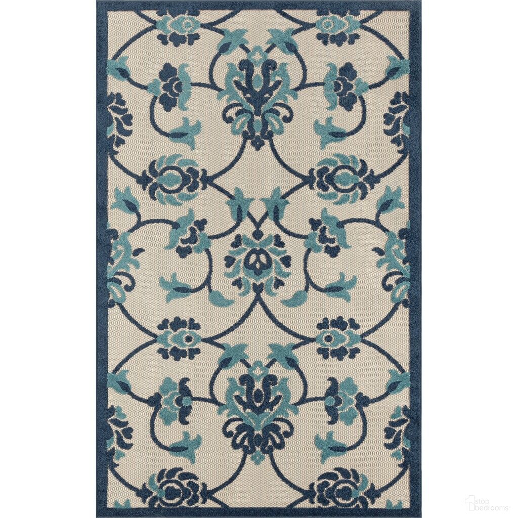 Myrta 2' x 3' Tacoma Floral High-Low Indoor/Outdoor Area Rug In Navy Blue and Beige