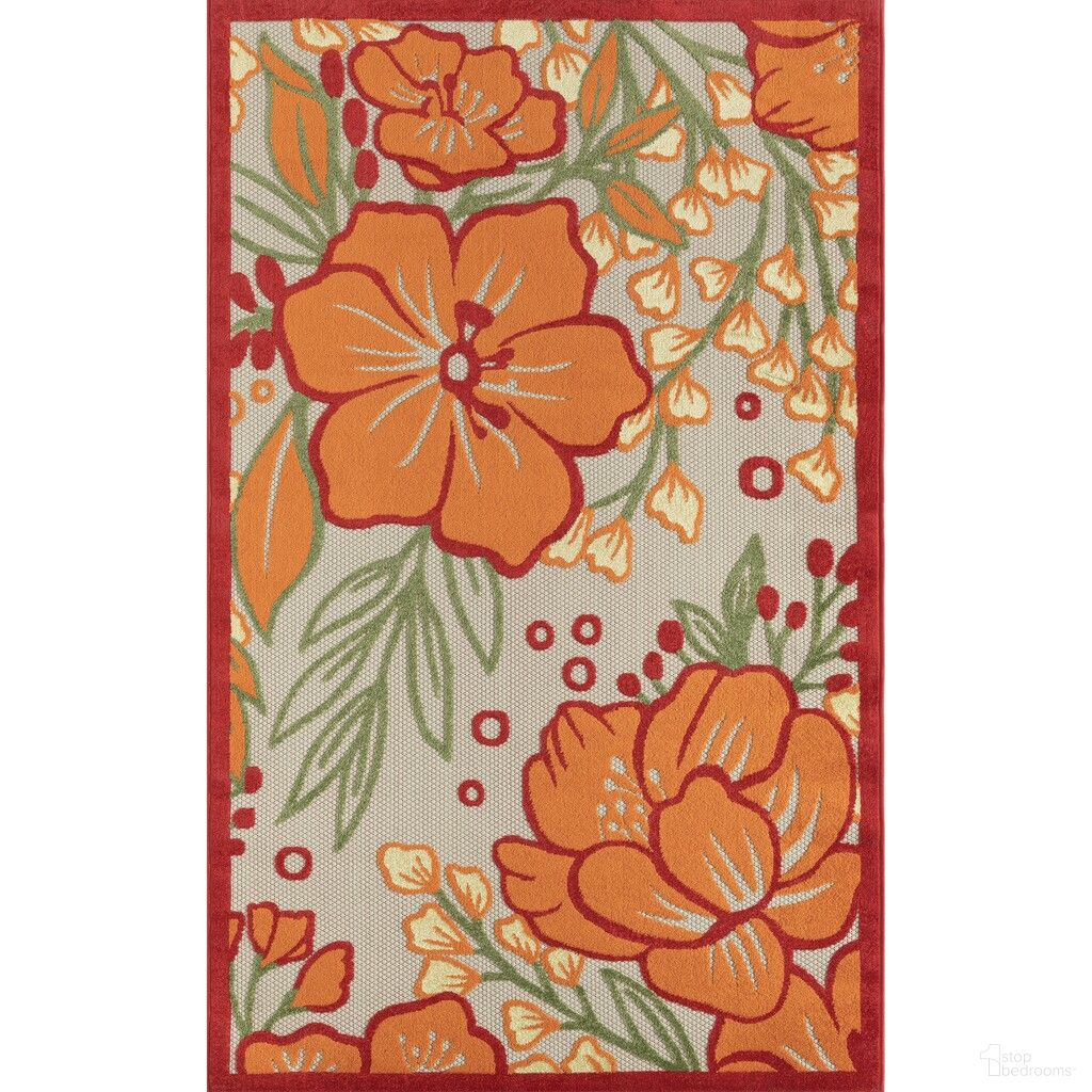 Myrta 7'10" x 9'10" Ox Bay Hibiscus Flower Hi-Low Indoor/Outdoor Area Rug In Gray and Beige