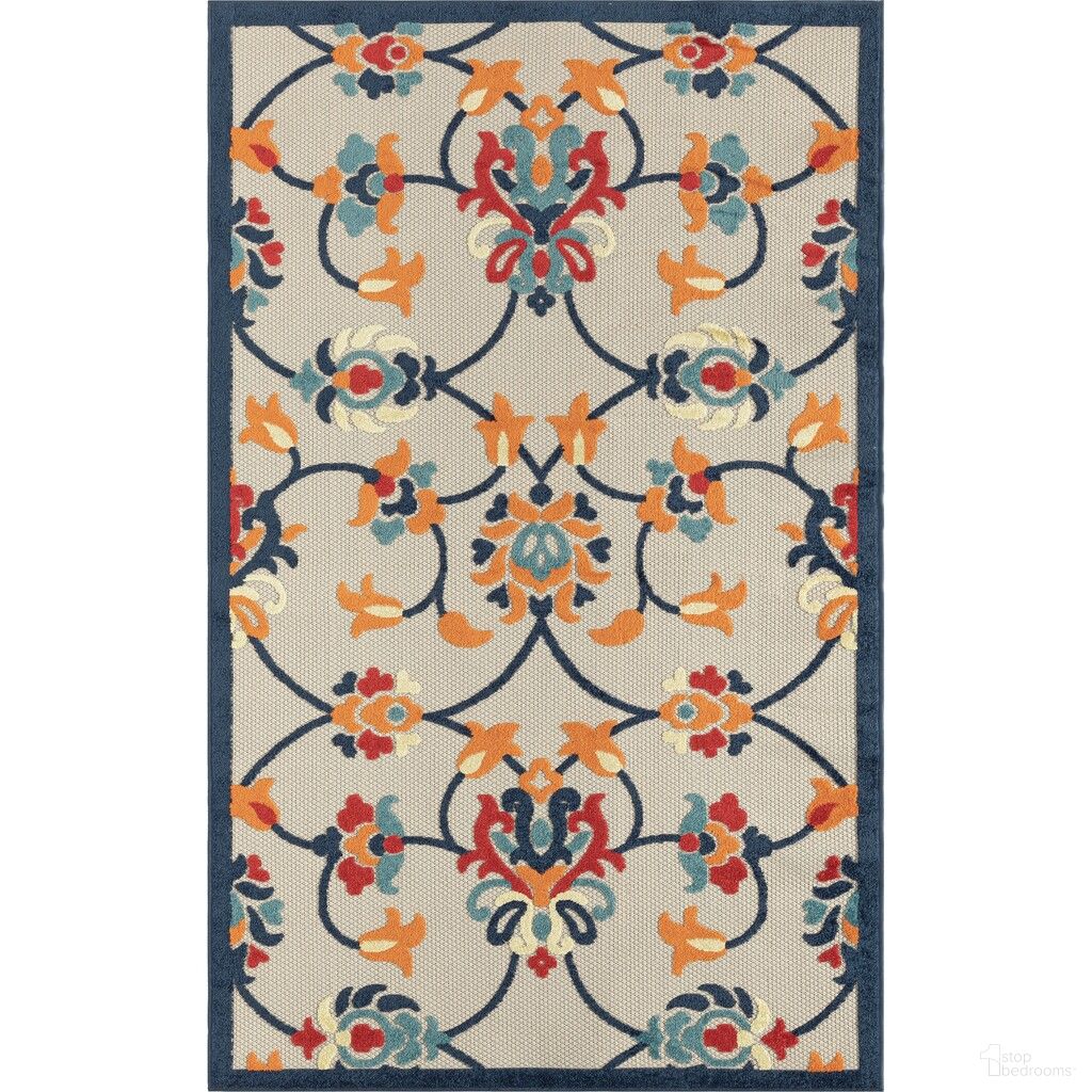 Myrta 7'10" x 9'10" Tacoma Floral High-Low Indoor/Outdoor Area Rug In Blue and Orange