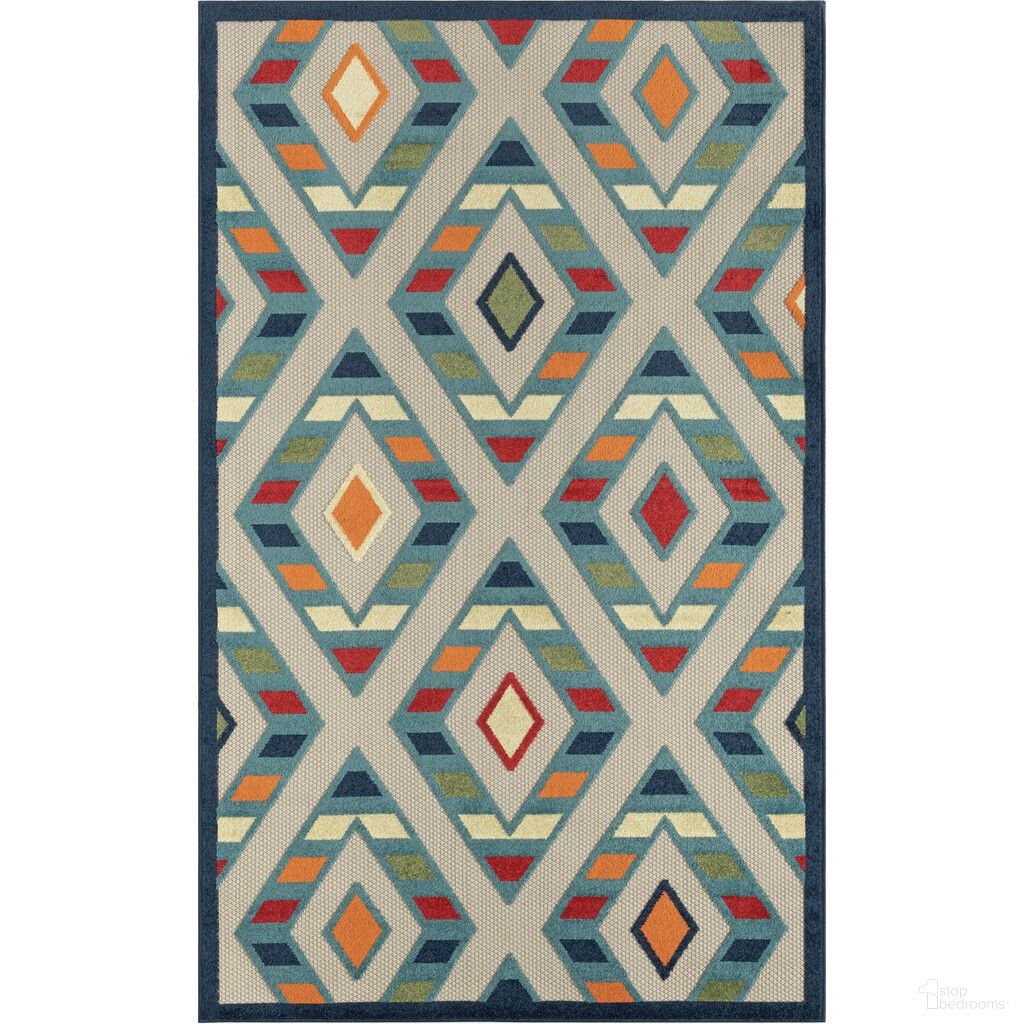 Myrta Ox Bay Striped Diamonds Hi-Low Indoor/Outdoor Area Rug In Multi and Blue