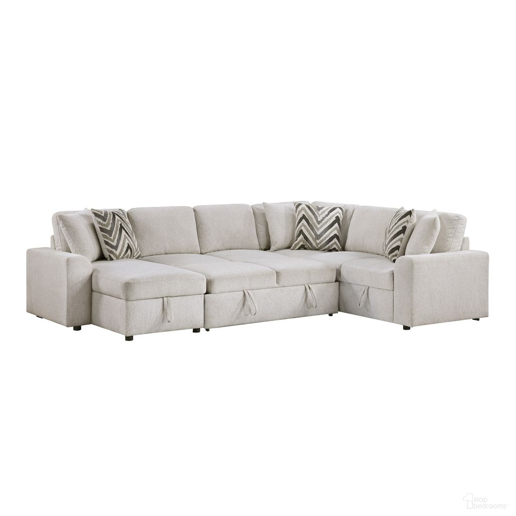 Myrtle 3-Piece Sectional with Pull-out Bed and Hidden Storage In Beige