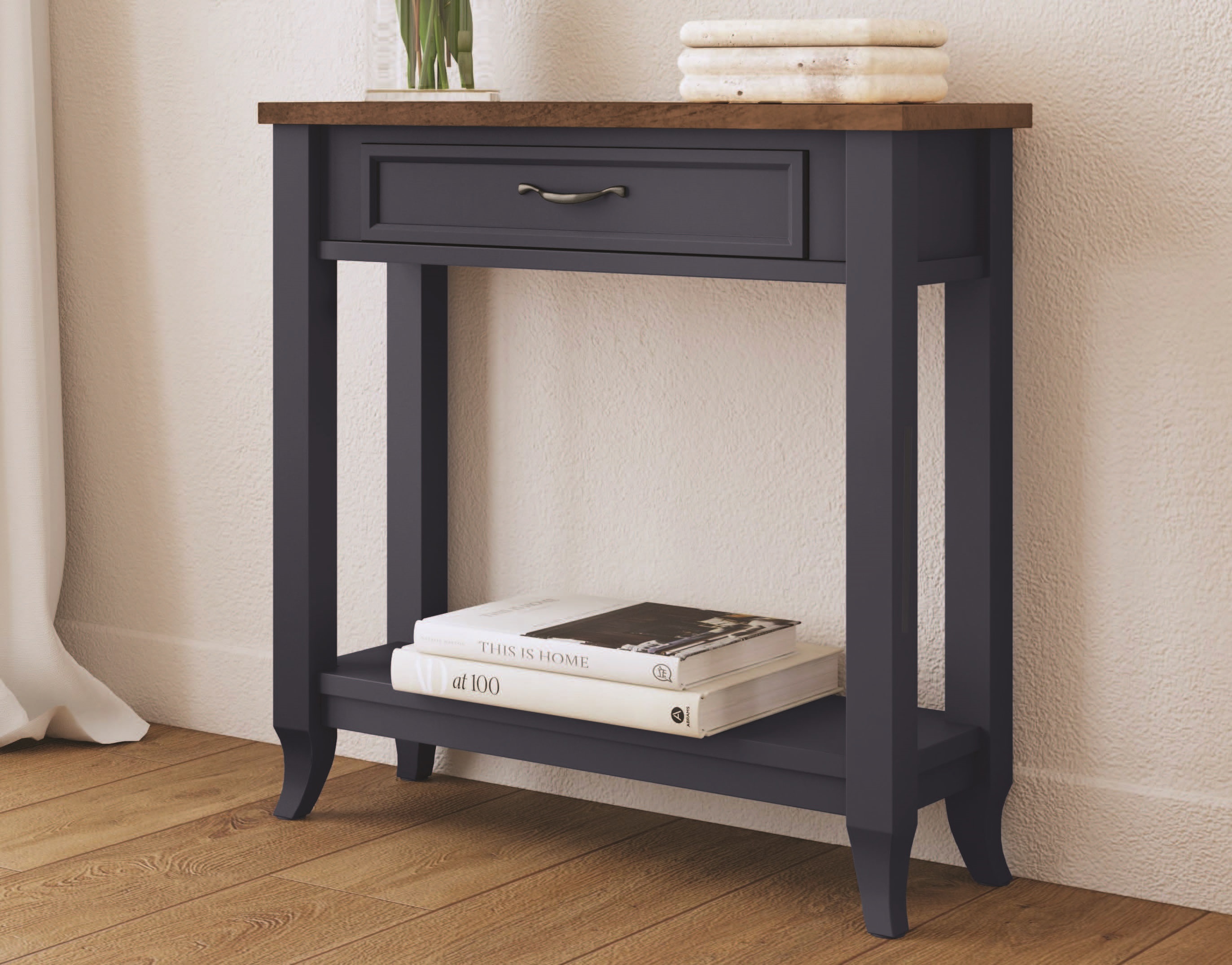 Mystic Twotone Wood Small Console Table In Toasted Almond and Navy by