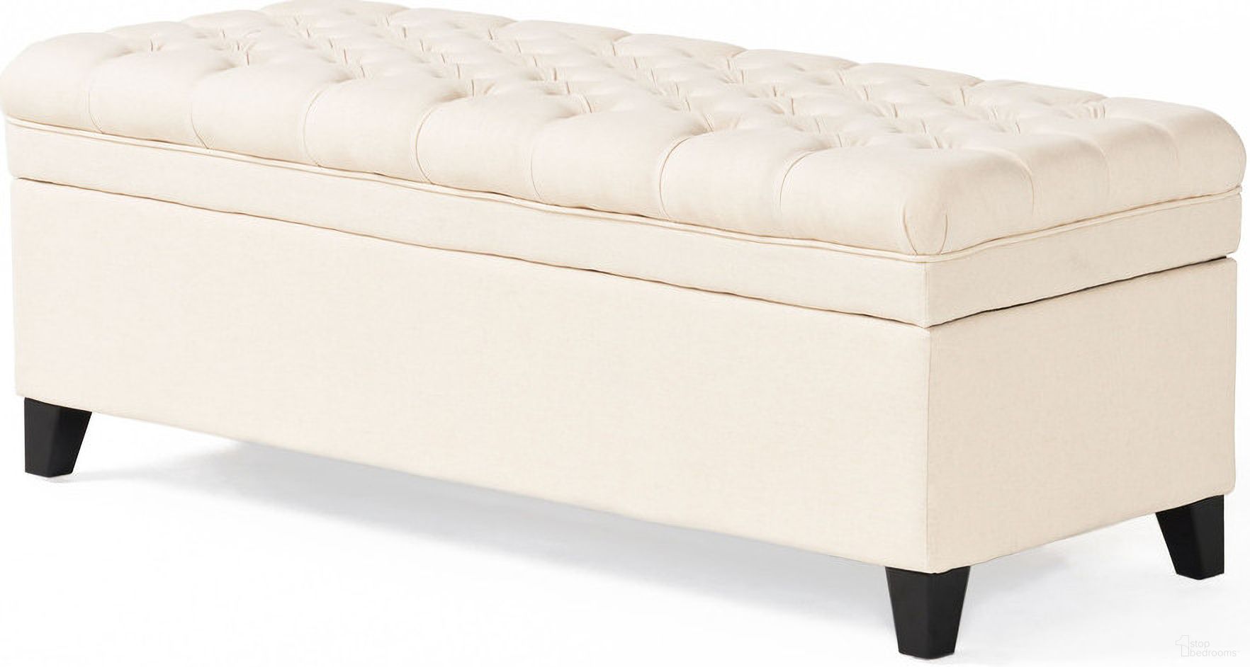 The appearance of Mythologically Upholstered Storage Ottoman with Button Tufted Diamond Stitch In Beige designed by Noble House in the modern / contemporary interior design. This beige piece of furniture  was selected by 1StopBedrooms from Mythologically Collection to add a touch of cosiness and style into your home. Sku: 57741.00. Material: Fabric.