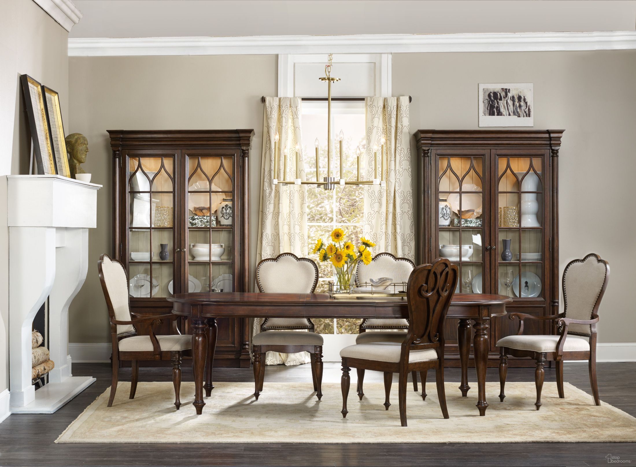 The appearance of Leesburg Dark Wood Extendable Dining Room Set designed by Hooker in the traditional interior design. This dark wood piece of furniture was selected by 1StopBedrooms from Leesburg Collection to add a touch of cosiness and style into your home. Sku: 5381-75200;5381-75310. Table Base Style: Legs. Material: Wood. Table Top Shape: Rectangular.