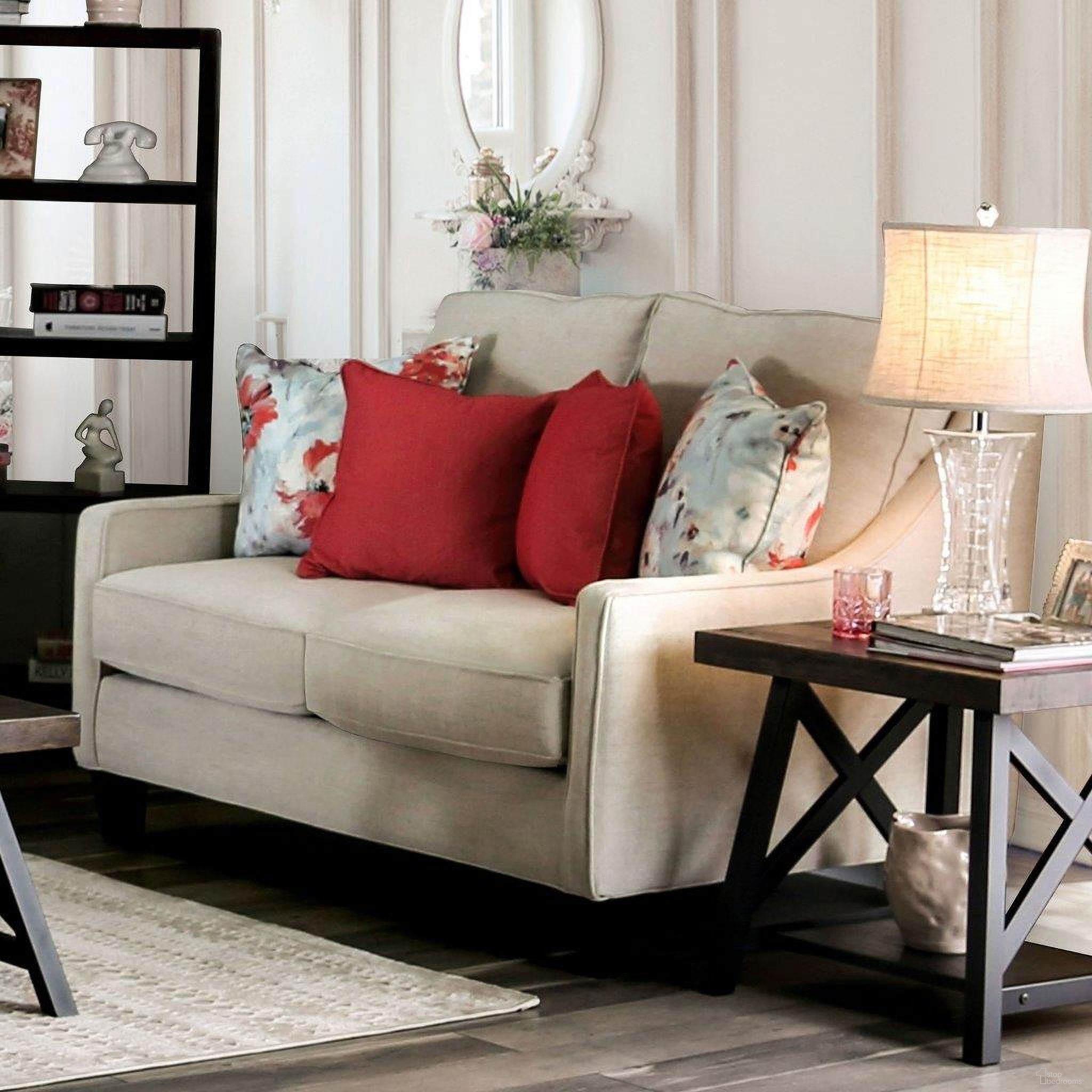 The appearance of Nadene Loveseat In Ivory designed by Furniture of America in the transitional interior design. This ivory piece of furniture was selected by 1StopBedrooms from Nadene Collection to add a touch of cosiness and style into your home. Sku: SM8014-LV. Material: Wood.