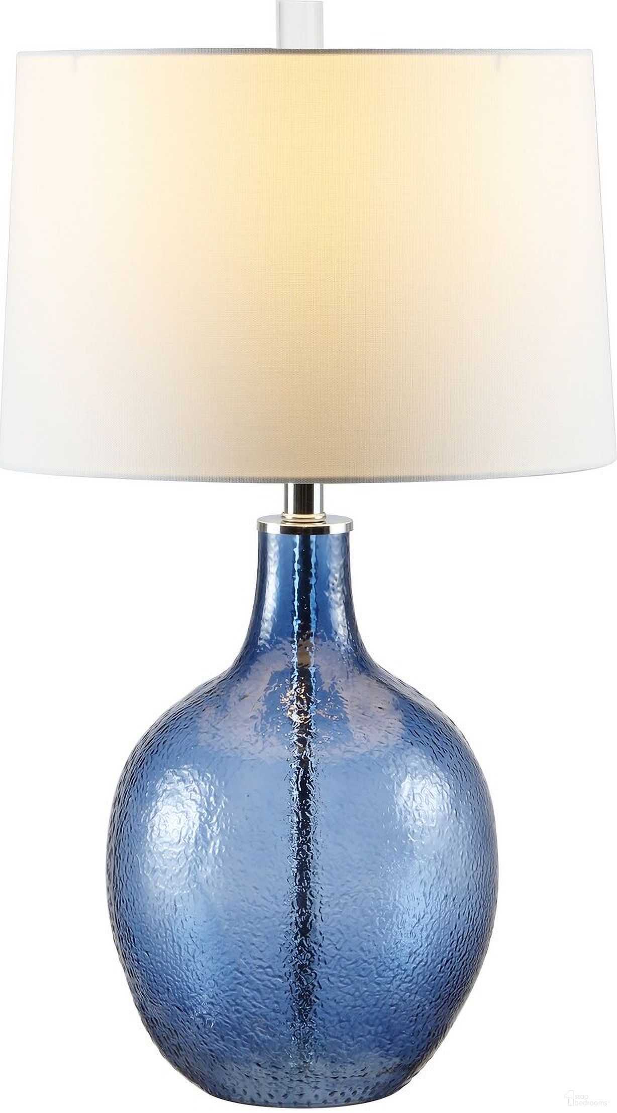 The appearance of Nadine Glass Table Lamp in Blue designed by Safavieh in the modern / contemporary interior design. This blue piece of furniture  was selected by 1StopBedrooms from Nadine Collection to add a touch of cosiness and style into your home. Sku: TBL4259B. Material: Glass.