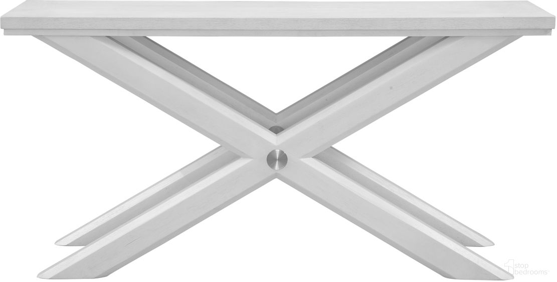 The appearance of Nadine Rectangle Console Table In Bright White Oak and Brushed Nickel designed by Bassett Mirror Company in the coastal interior design. This white and brushed nickel piece of furniture  was selected by 1StopBedrooms from Nadine Collection to add a touch of cosiness and style into your home. Sku: 9436-LR-400. Material: Solid Wood.