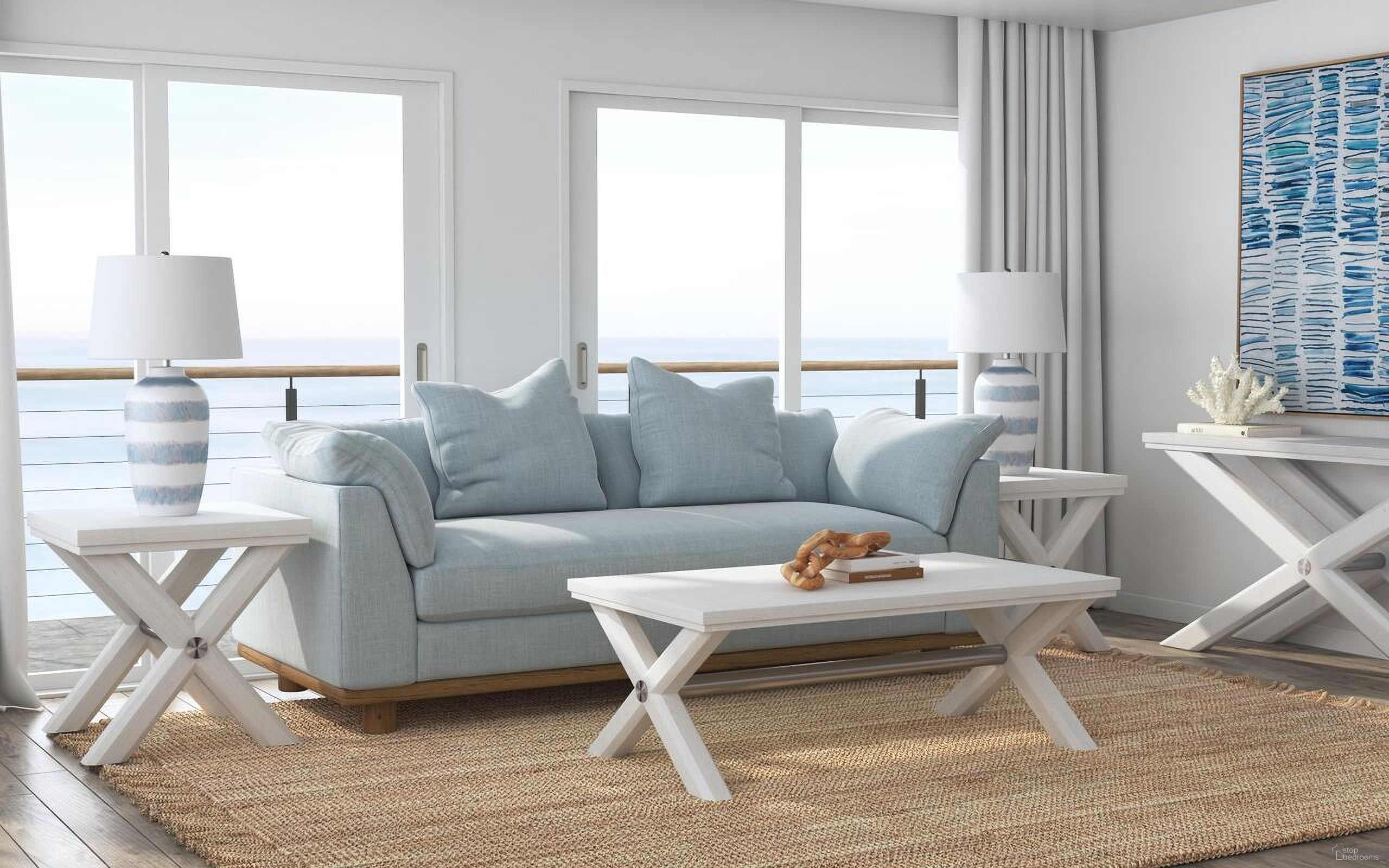 The appearance of Nadine Rectangle Occasional Table Set In Bright White Oak and Brushed Nickel designed by Bassett Mirror Company in the coastal interior design. This white and brushed nickel piece of furniture  was selected by 1StopBedrooms from Nadine Collection to add a touch of cosiness and style into your home. Sku: 9436-LR-100;9436-LR-200. Material: Solid Wood.
