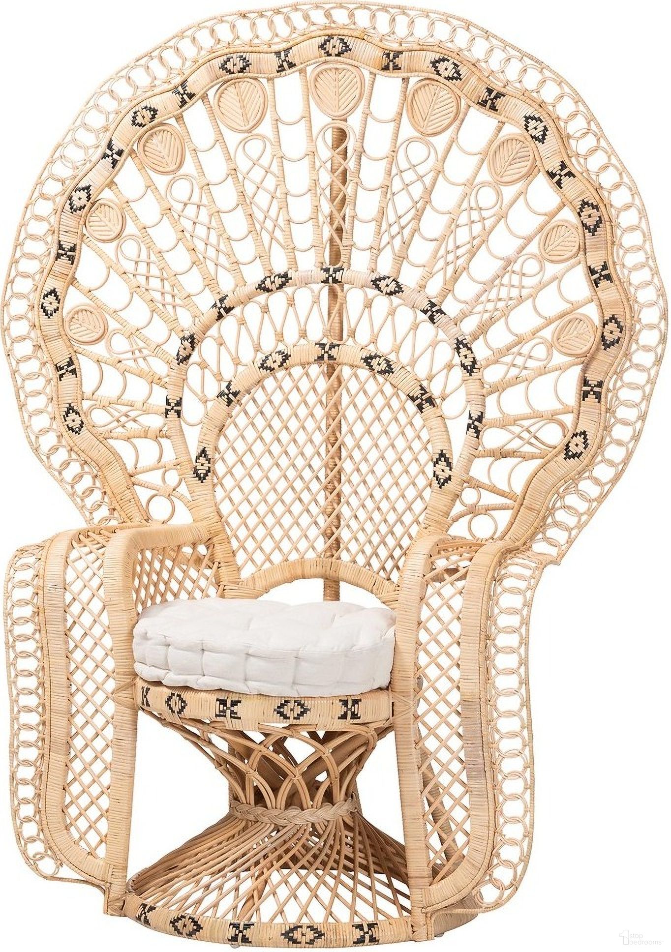 Nafisa Handwoven Rattan Peacock Accent Chair with Removable Cushion In Natural Brown