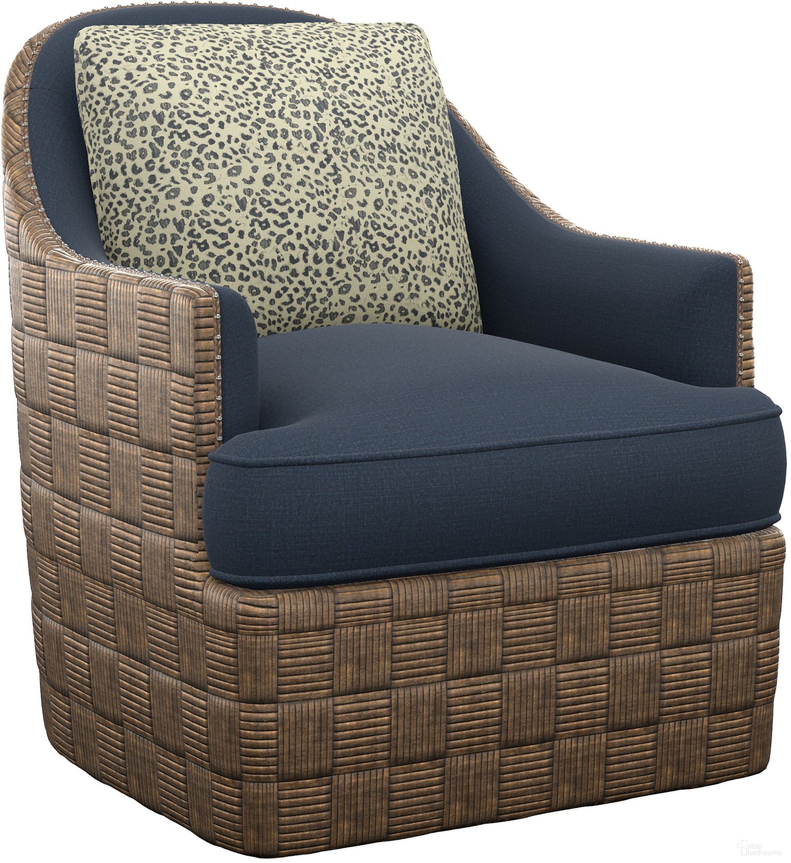 The appearance of Featured Upholstery Nagano Swivel Chair In Brown designed by Tommy Bahama in the transitional interior design. This brown piece of furniture was selected by 1StopBedrooms from Featured Upholstery Collection to add a touch of cosiness and style into your home. Sku: 1779-11SW-74. Material: Wicker.