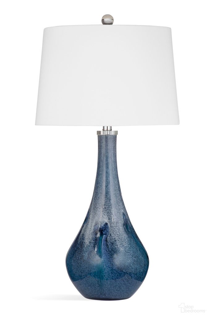 Nanda Table Lamp with Layered Art Glass Base and Tapered Drum Shade In Blue and White