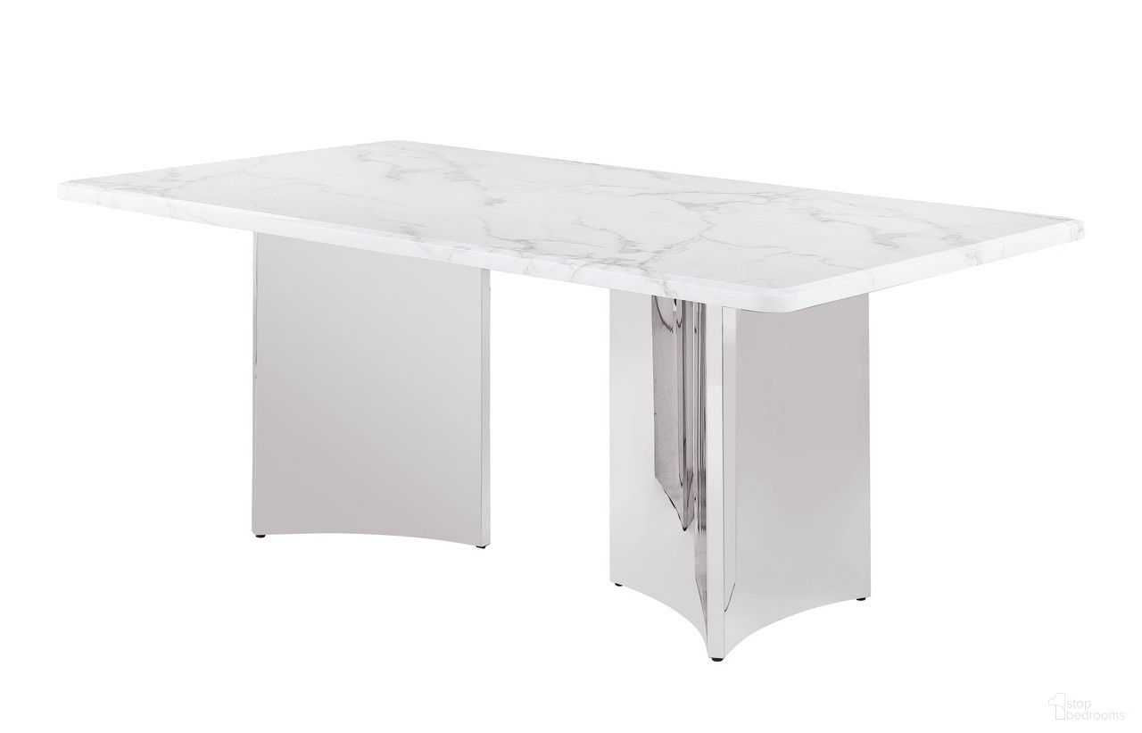 The appearance of Nani 72 Inch Rectangular Dining Table in White and Silver designed by Best Quality Furniture in the glam interior design. This white/silver piece of furniture  was selected by 1StopBedrooms from Nani Collection to add a touch of cosiness and style into your home. Sku: D460-DTT;D460-DTB. Table Base Style: Legs. Material: Marble. Table Top Shape: Rectangular. Size: 40" x 76.5".