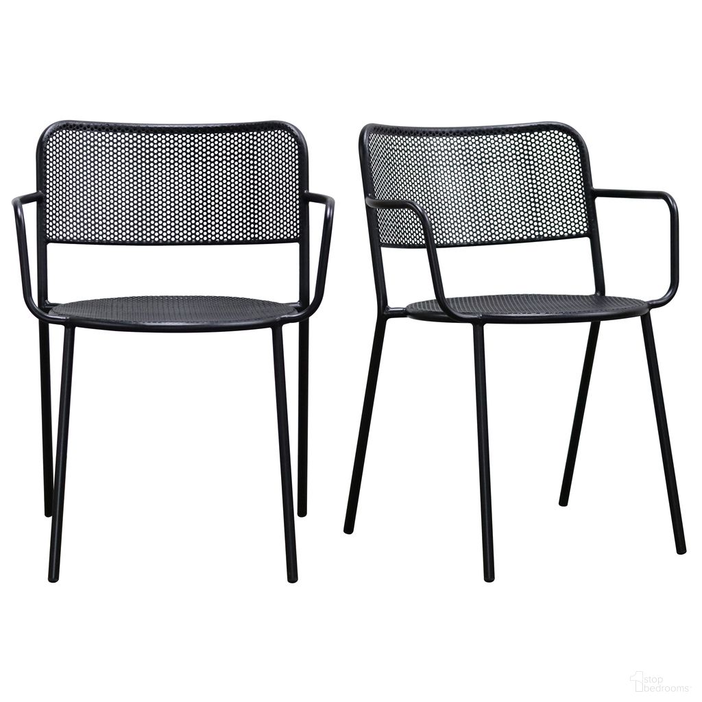 The appearance of Nansen Stackable Outdoor Armchair Set of 2 In Black designed by Euro Style in the modern / contemporary interior design. This black piece of furniture was selected by 1StopBedrooms from Nansen Collection to add a touch of cosiness and style into your home. Sku: 90772-BLK. Material: Steel.