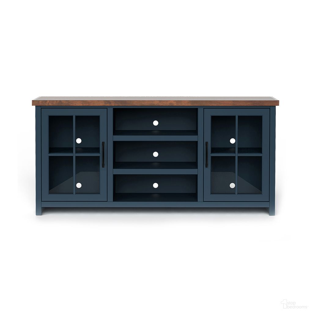The appearance of Nantucket 67 Inch TV Stand Console In Blue Denim and Whiskey designed by Legends Home in the country / farmhouse interior design. This blue denim/whiskey piece of furniture  was selected by 1StopBedrooms from Nantucket Collection to add a touch of cosiness and style into your home. Sku: NT1210E.BWK. Material: Poplar Solid.