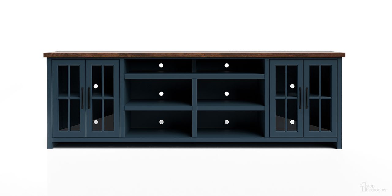 The appearance of Nantucket 96 Inch TV Stand Console In Blue Denim and Whiskey designed by Legends Home in the country / farmhouse interior design. This blue denim/whiskey piece of furniture  was selected by 1StopBedrooms from Nantucket Collection to add a touch of cosiness and style into your home. Sku: NT1211E.BWK. Material: Poplar Solid.