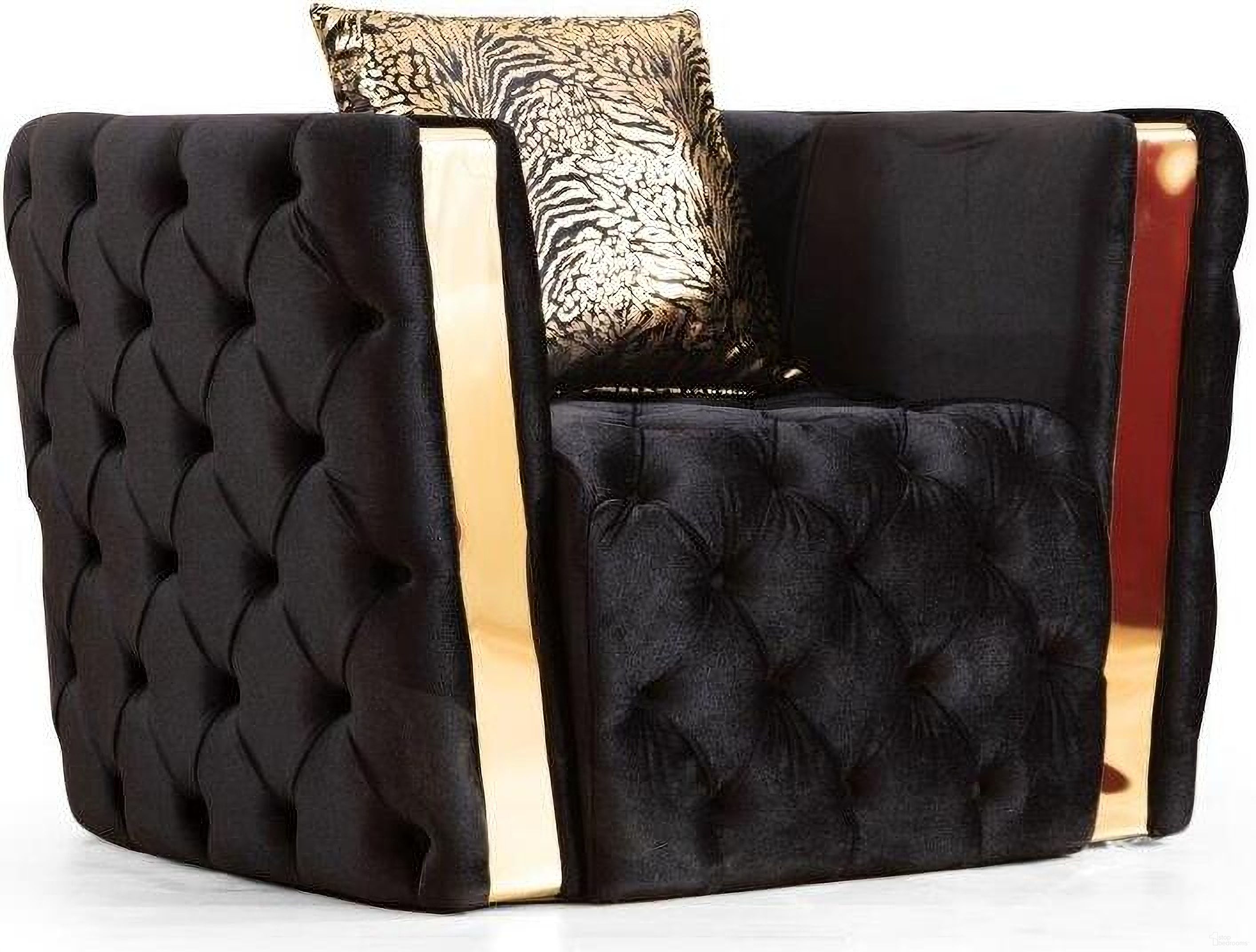 The appearance of Naomi Button Tufted Chair Finished With Velvet Fabric And Gold Accent In Black designed by Galaxy Home Furnishings in the modern / contemporary interior design. This black piece of furniture  was selected by 1StopBedrooms from Naomi Collection to add a touch of cosiness and style into your home. Sku: 698781008751. Material: Velvet.
