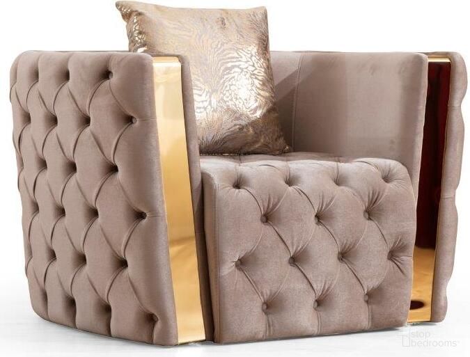 The appearance of Naomi Button Tufted Chair With Velvet Fabric And Gold Accent In Off White designed by Galaxy Home Furnishings in the modern / contemporary interior design. This beige piece of furniture  was selected by 1StopBedrooms from Naomi Collection to add a touch of cosiness and style into your home. Sku: 698781241448. Material: Velvet.